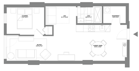 a floor plan of a house with a bedroom and a living room